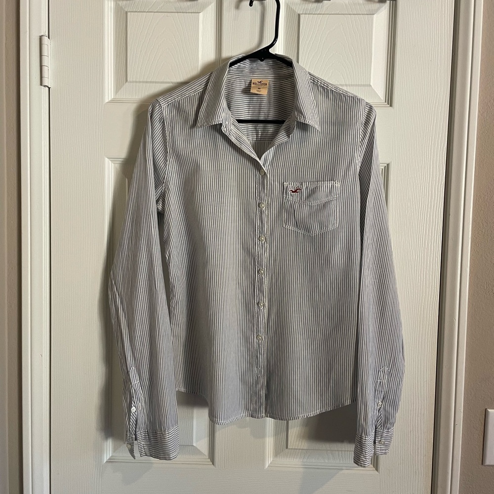 Hollister Blue and White Striped Shirt
